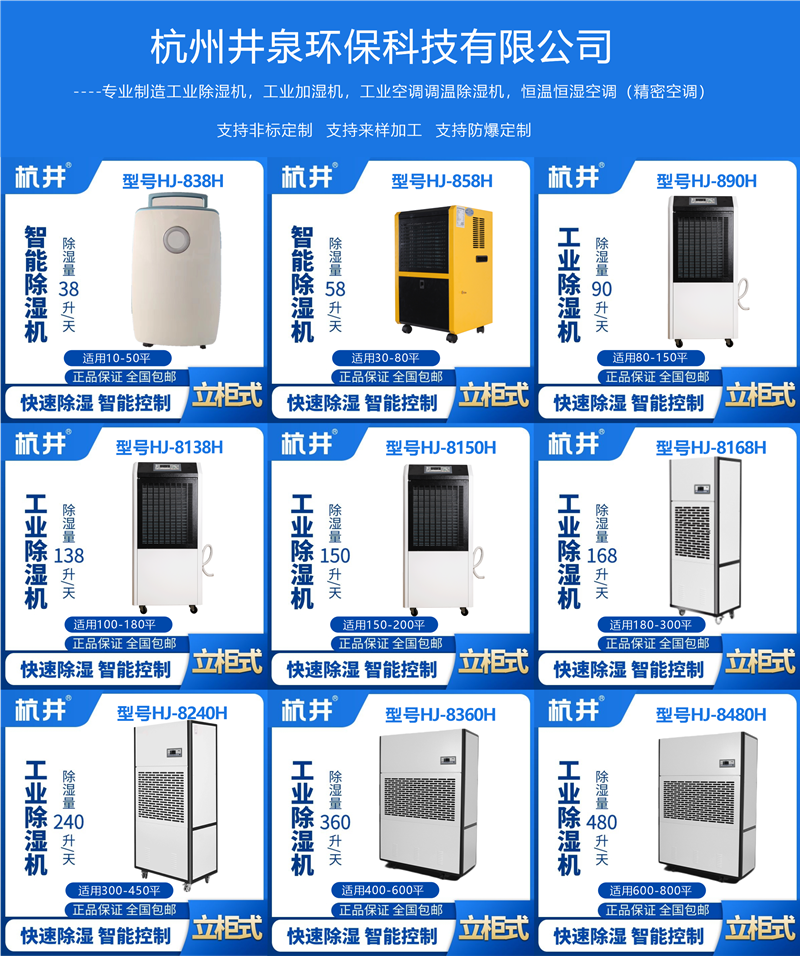 自貢連雨天好的防潮設備裝置杭州井泉環保科技有限公司生產的杭井牌：HJ-838H 220V／50Hz 除濕量38升／天強勁除濕機來除濕